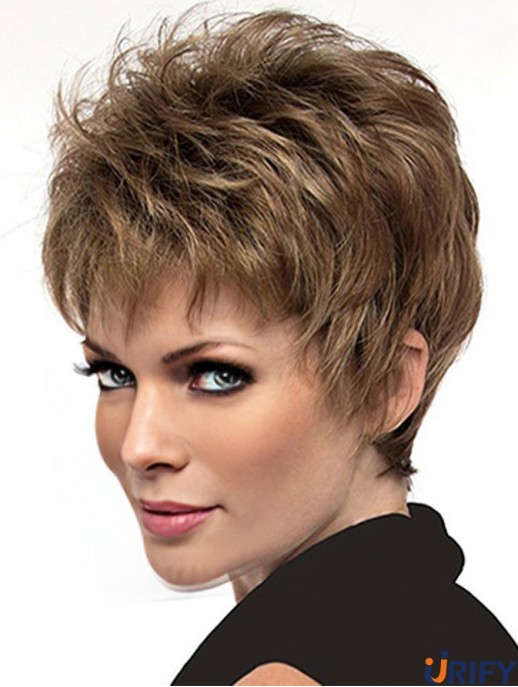 Natürliche 6  inchStraight Brown Boycuts Short Perücken