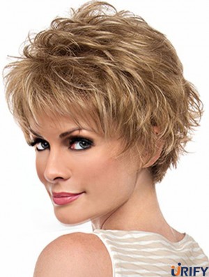 Erstaunliche 6  inchgewellte blonde blonde geschichtete kurze Perücken