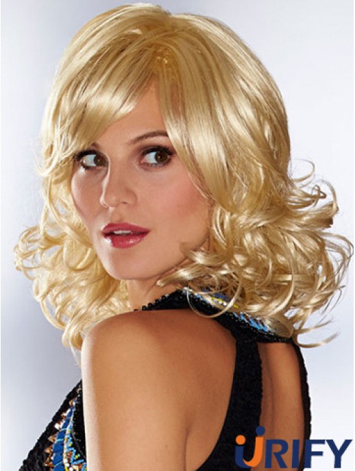 Bobs Blonde Curly Schulterlänge 14  inchSchöne mittlere Perücken