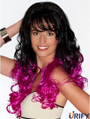 Curly Geeignete 22 Zoll Ombre / 2 Tone With Bangs Long Perücken