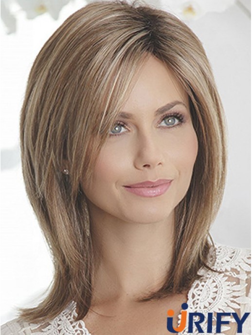 Layered Brown Straight Shoulder Länge 14  inchSchlanke mittlere Perücken