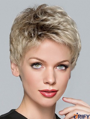 Boycuts Blonde Synthetic Straight 3 Zoll Kurzhaar Perücken
