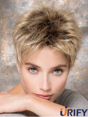 4 Zoll Blonde Synthetic Boycuts Glattes kurzes Haar