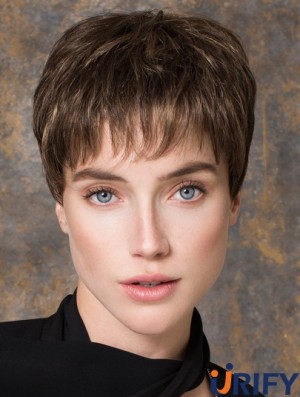 Brown Straight Monofilament Boycuts 5 Zoll billige synthetische Perücken