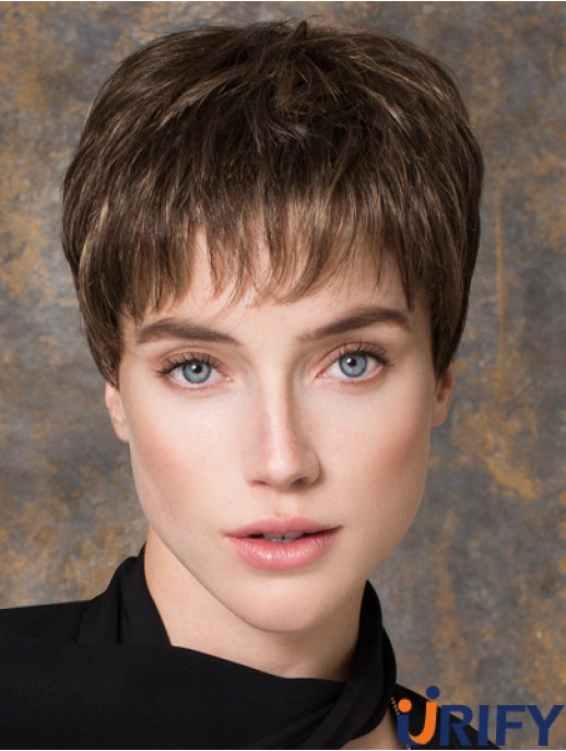 Brown Straight Monofilament Boycuts 5 Zoll billige synthetische Perücken