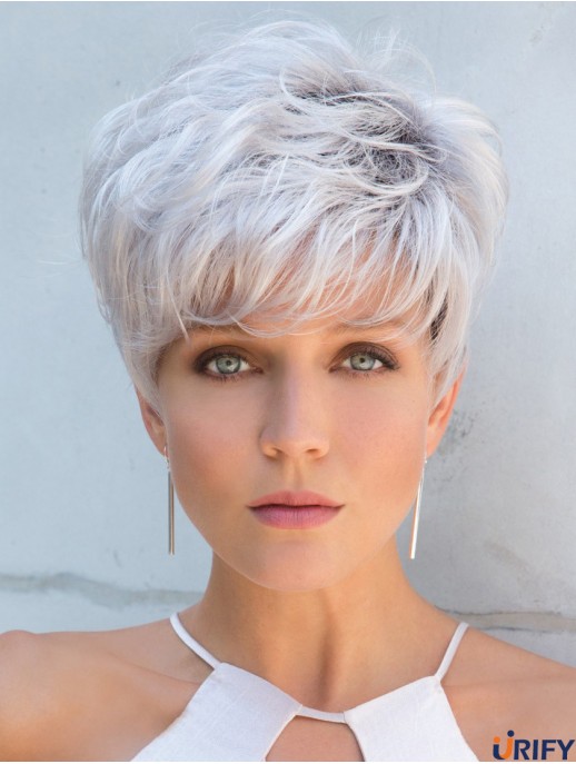 Cropped Straight 5 Zoll Capless Grey Perücken für Frauen
