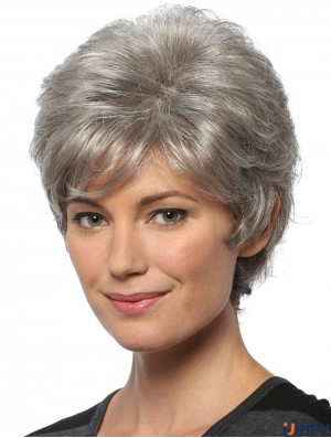 Kurze gewellte 8 Zoll Capless billige graue Perücken