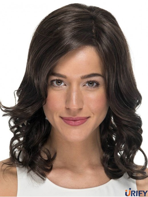 Curly Without Bangs Black 14  inchMonofilament Günstige Perücken für Krebspatienten