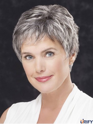 Kurze Glatte Graue Perücken mit Spitzenfront