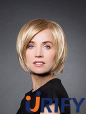 10  inchgerade blonde synthetische Kinnlänge Monofilament Perücke Bob