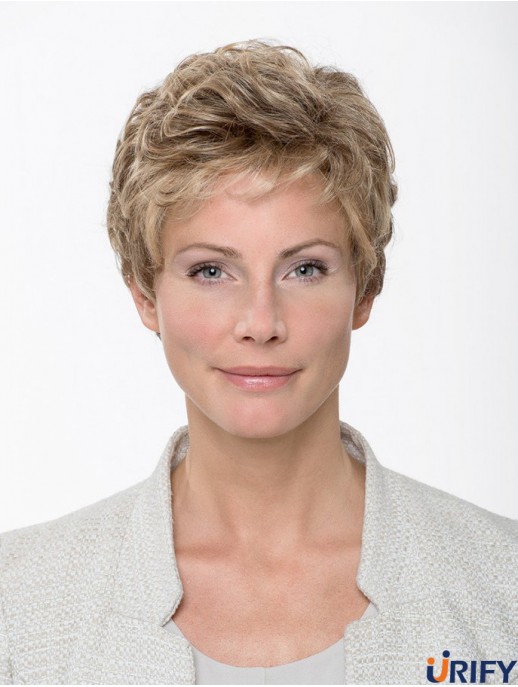 Synthetische gewellte blonde 8  inchkurze Monofilament Classic Perücke
