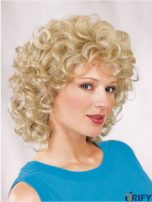 Synthetische lockige blonde 12  inchschulterlange kappenlose klassische Schnittperücken