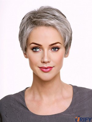 Monofilament 5  inchCropped Synthetic Straight Grey Perücken
