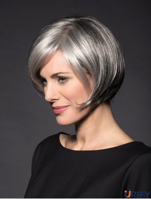 Lace Front 8  inchkurze synthetische gerade graue Perücken für Frauen