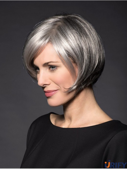 Lace Front 8  inchkurze synthetische gerade graue Perücken für Frauen