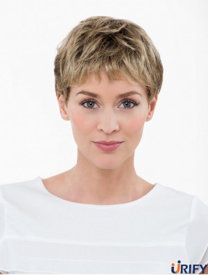Blonde Cropped Synthetic 4 Zoll Straight Boycuts Lace Perücken