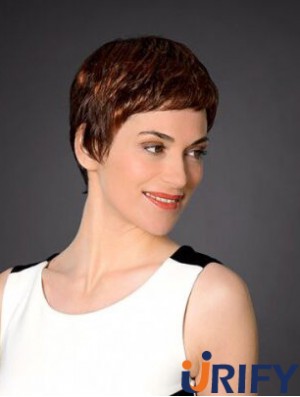 Red Cropped Synthetic 4  inchStraight Boycuts Lace Front Perücken