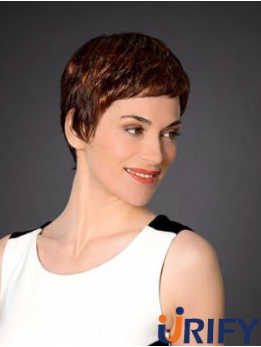 Red Cropped Synthetic 4  inchStraight Boycuts Lace Front Perücken