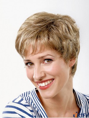 Blonde Cropped Synthetic 6  inchWavy Boycuts Lace Front Perücke
