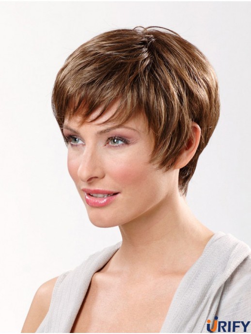 Brown Short Synthetic 8  inchStraight Boycuts Lace Frontal