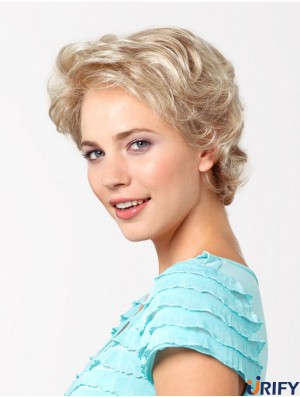 Platinblonde kurze synthetische 8  inchgewellte geschichtete glueless Lace Perücke