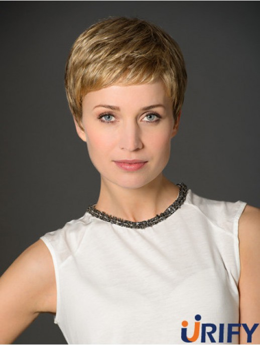 Blonde Boycuts Cropped 3  inchStraight Synthetic Monofilament Perücke