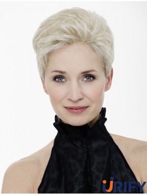 Platinblonde Boycuts beschnitten 4  inchgerade synthetische Mono Perücken