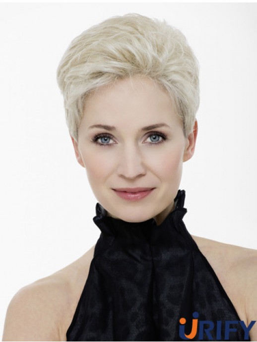 Platinblonde Boycuts beschnitten 4  inchgerade synthetische Mono Perücken