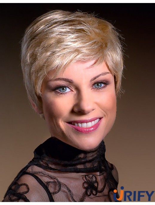 Blonde Boycuts verkürzte 6 Zoll gerade synthetische Monofilament Perücken für Frauen
