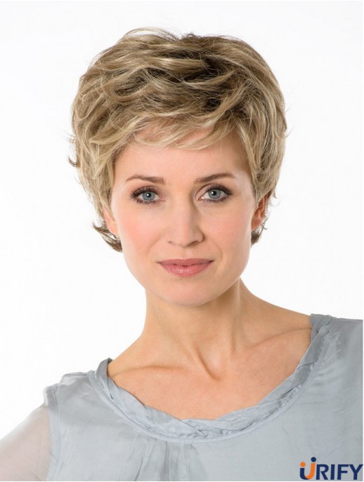 Blonde Boycuts abgeschnittene 7  inchgewellte synthetische billige Monofilamentperücken