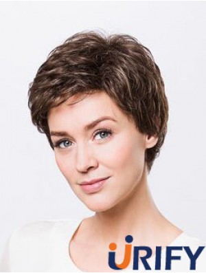 Brown Boycuts Short 8  inchWellenförmige synthetische Damen Monofilament Perücken