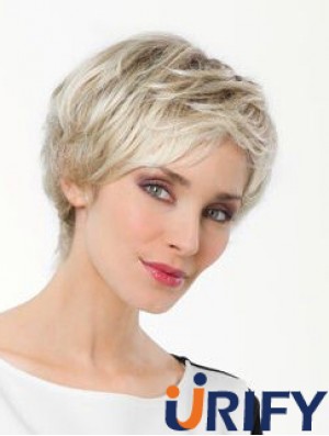 Platinblonde Boycuts Short 8  inchStraight Synthetic Monofilament Perücke Sale
