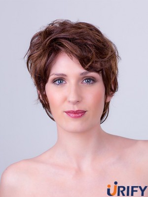 Auburn Layered Short 8  inchgewellte synthetische Mono Cap Perücken