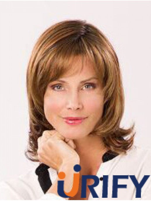 Auburn With Bangs Schulterlange 12  inchgewellte synthetische Damen Perücke Monofiliment