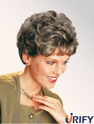 Curly Grey 7  inchClassic Synthetic Lace Front kurze Perücke