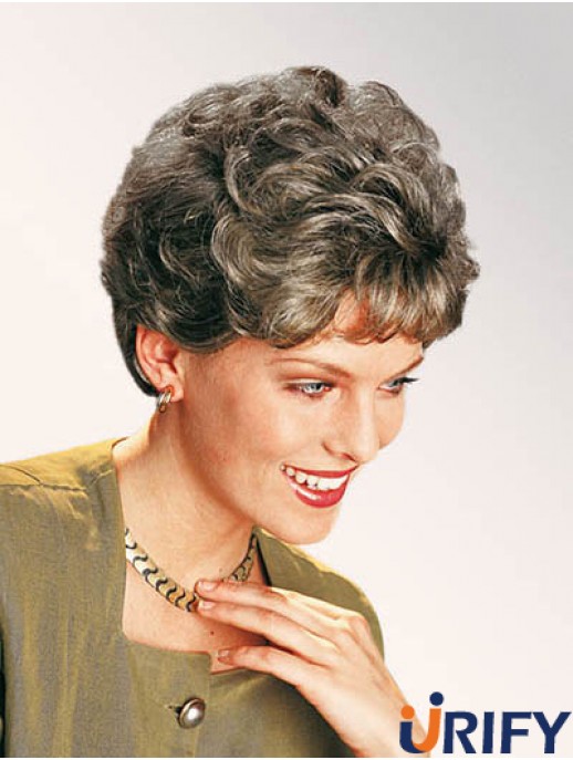 Curly Grey 7  inchClassic Synthetic Lace Front kurze Perücke