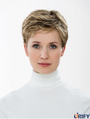 Synthetische kappenlose 4-Zoll-Boycuts gerade blonde blonde Frisuren