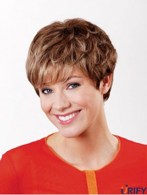 Synthetische kappenlose 6  inchBoycuts Straight Copper Short Hair Perücke