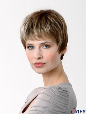 Synthetische kappenlose 6  inchBoycuts gerade braune kurze Haarschnitte