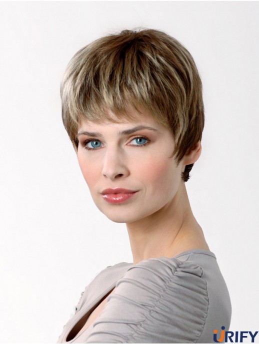 Synthetische kappenlose 6  inchBoycuts gerade braune kurze Haarschnitte