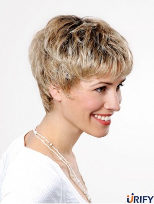 Synthetische Spitze vorne 6 Zoll Boycuts Straight Blonde Ladies Short Perücken