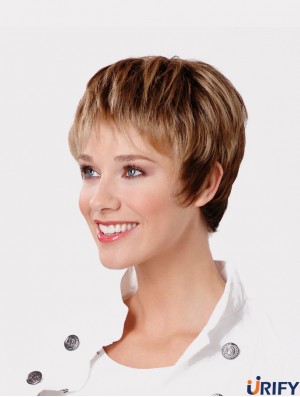 Synthetische kappenlose 8 Zoll Boycuts gerade braune Perücken für kurzes Haar