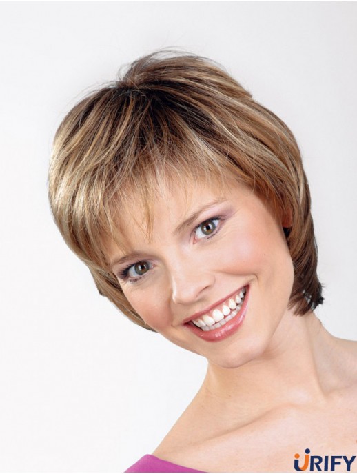Synthetische kappenlose 9 Zoll geschichtete gerade blonde blonde Haarschnitte