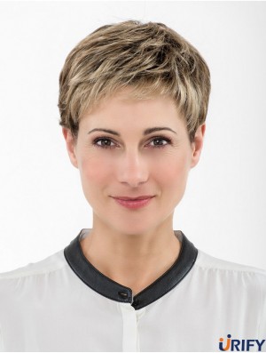 Gerade Boycuts Capless 4 Zoll Blonde Cropped Synthetic Perücke
