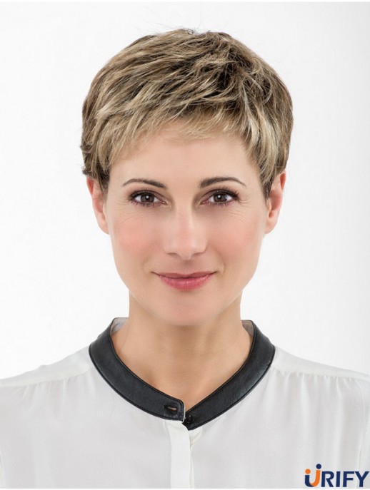 Gerade Boycuts Capless 4 Zoll Blonde Cropped Synthetic Perücke