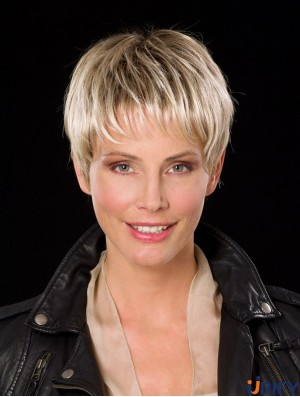Gerade Boycuts Capless 6 Zoll Platin Blonde Cropped Cheap Synthetic Perücken