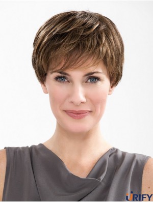 Gerade Boycuts Capless 6 Zoll Brown Short Synthetic Ladies Perücken