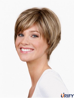 Gerade geschichtete Capless 8 Zoll Blonde Short Synthetic Perücken Günstige