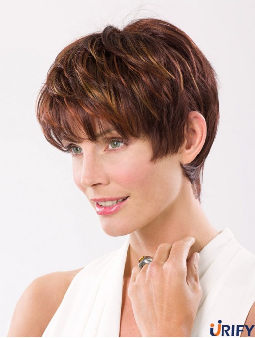 Gerade Boycuts Capless 8 Zoll Auburn Cropped Synthetic Hair Perücke