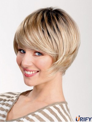 Gerade geschichtet Capless 8 Zoll Blonde Short Best Synthetic Hair